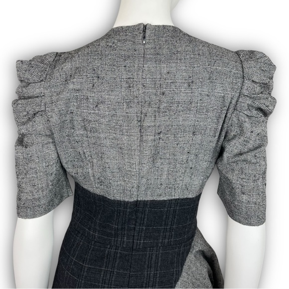 AMUR Uma Dress Wool Glen Plaid Puff Sleeve Asymmetrical Academia Preppy Career - Picture 12 of 16